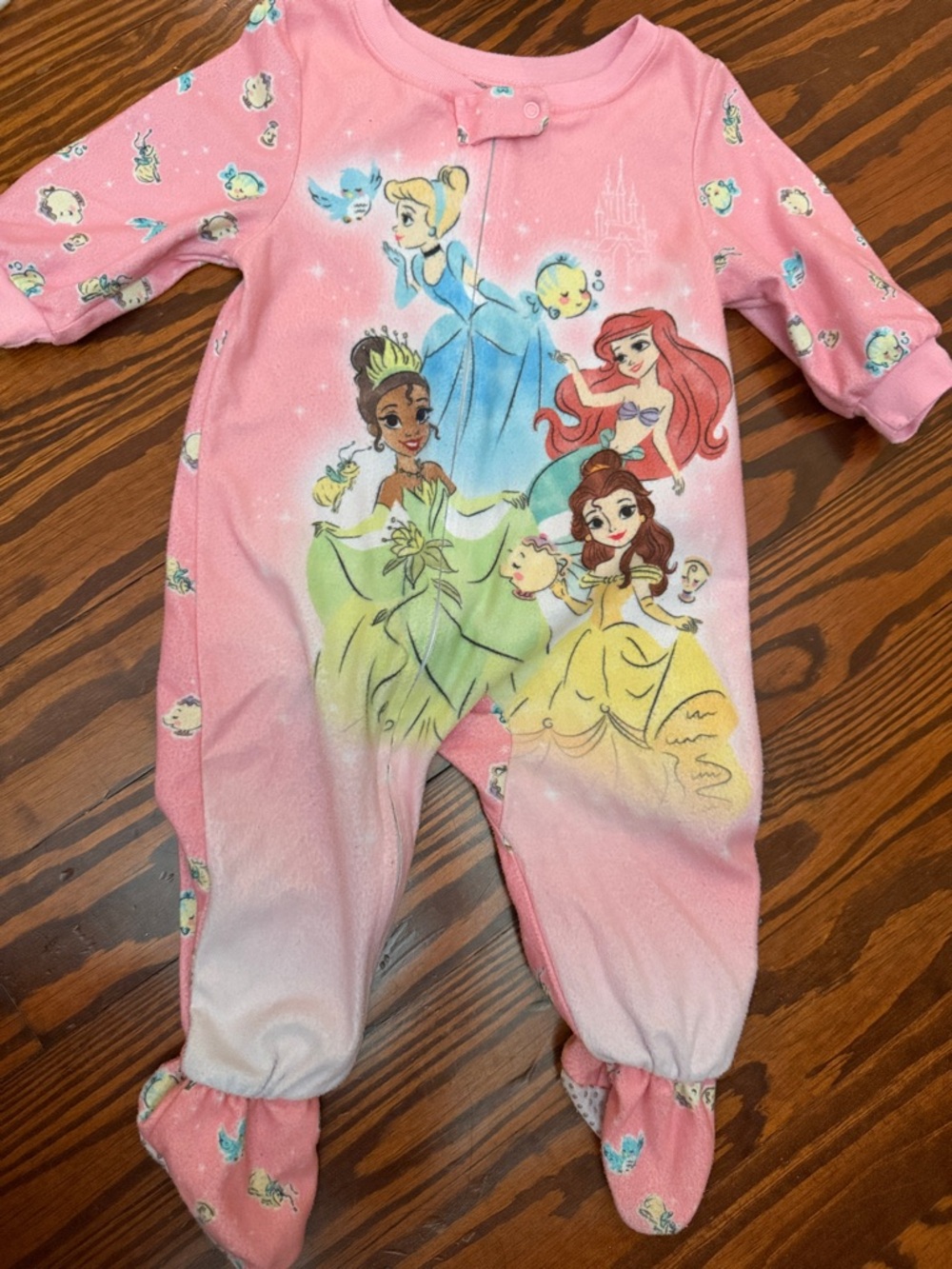 Disney Princess Pink Footed One-Piece Pajamas with Multi-Princess Print